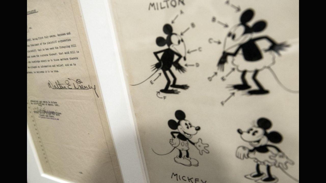 Mickey has different names around the world. In Sweden, he is known as Musse Pigg; he is Mi Lao Shu in China and Topolino in Italy. In this photo from the National Archives in 2014 in Washington, DC, Walt Disney's signature is seen on a document used in a copyright claim against Pathe Exchange and Van Beuren Corporation for the characters Milton and Mary which were similar to Mickey and Minnie Mouse. Photo: AFP